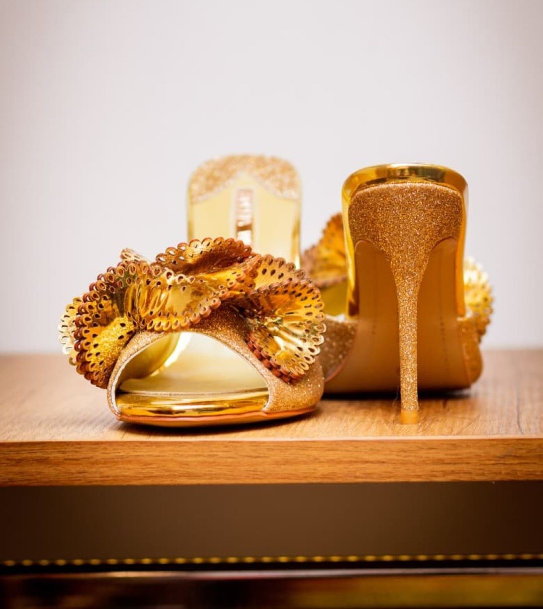 Gold Glitter Ruffle Stiletto Mules